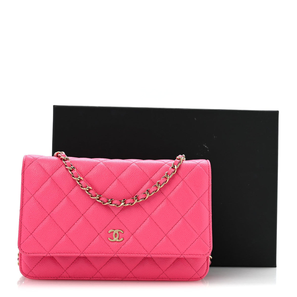 Caviar Quilted Wallet on Chain WOC Fuchsia wholesalehk.shop