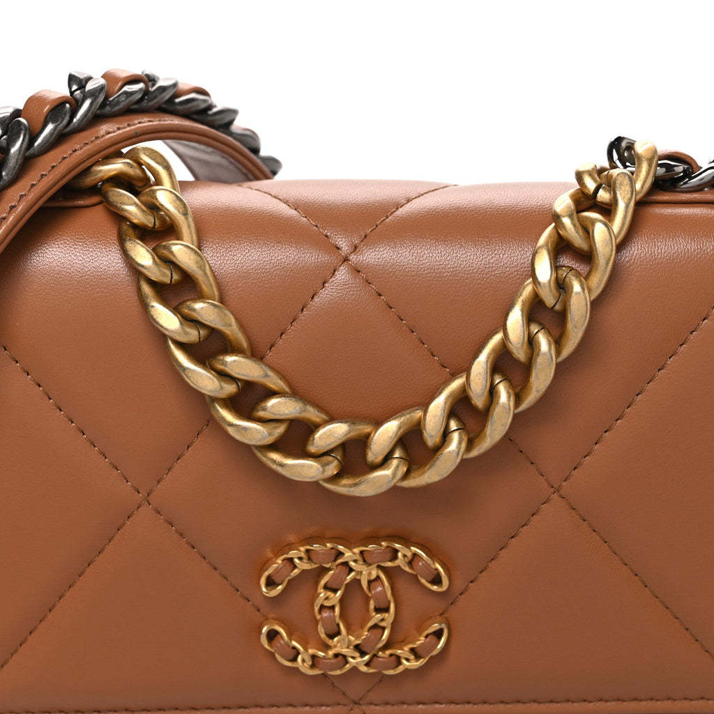 Lambskin Quilted Chanel 19 Wallet On Chain WOC Brown wholesalehk.shop