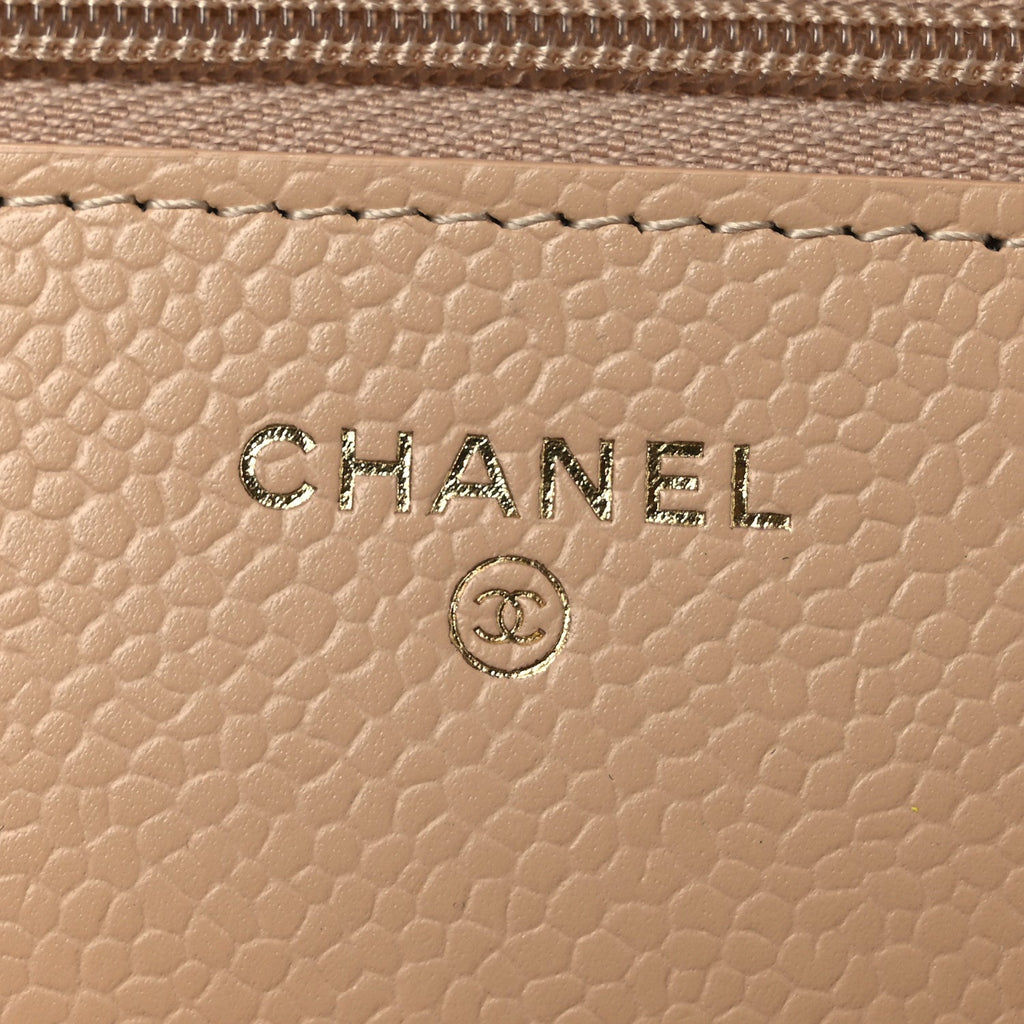 Caviar Quilted Wallet on Chain WOC Beige wholesalehk.shop