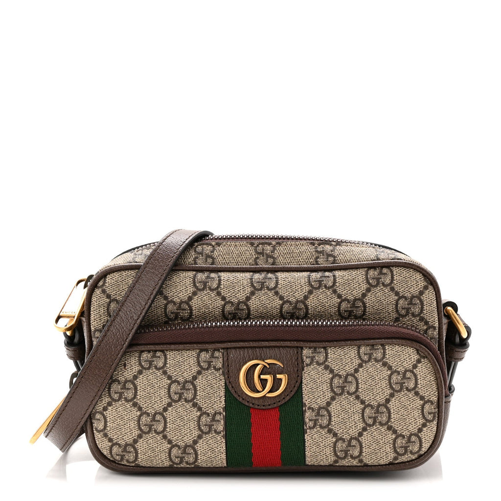 GG Supreme Monogram Textured Dollar Calfskin Web Mini Ophidia Convertible Shoulder Bag Beige Ebony New Acero wholesalehk.shop