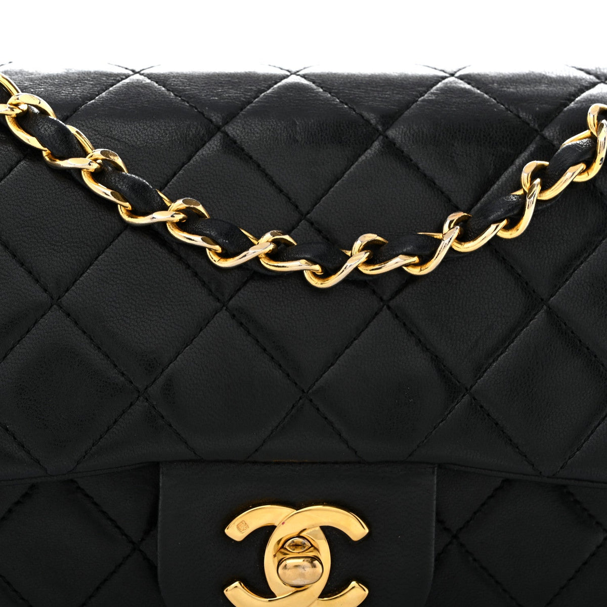 Lambskin Quilted Small Double Flap Black wholesalehk.shop