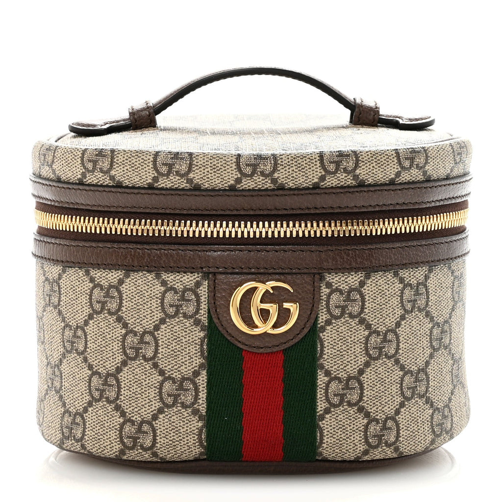 GG Supreme Monogram Textured Calfskin Web Ophidia Vanity Cosmetic Case Beige Ebony New Acero wholesalehk.shop