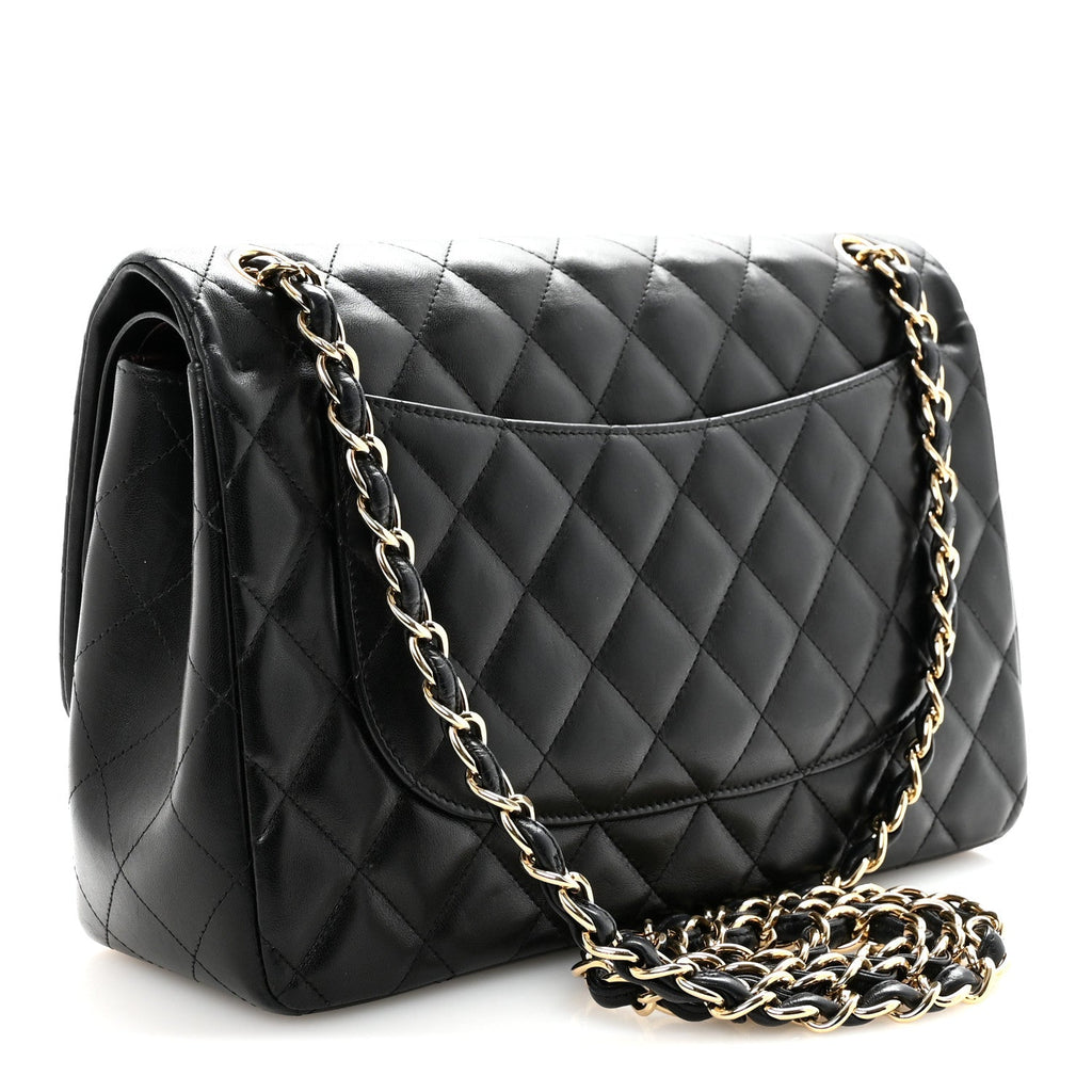Lambskin Quilted Jumbo Double Flap Black wholesalehk.shop