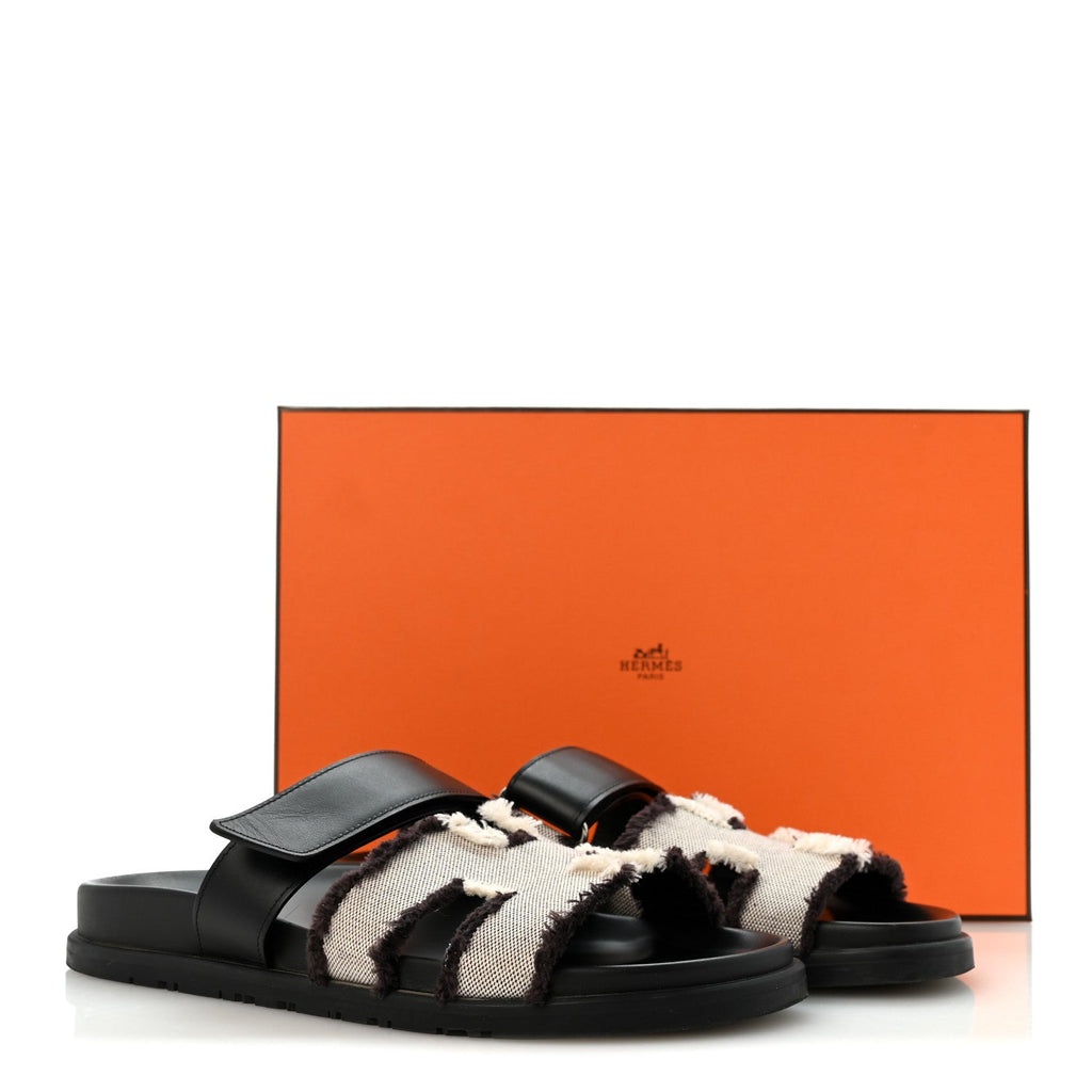 Techno Fringed H Canvas Caflskin Womens Chypre Sandals 38 Prunoir Black wholesalehk.shop
