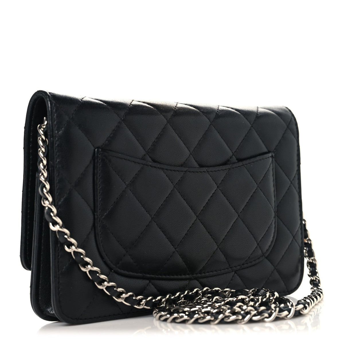 Lambskin Quilted Wallet On Chain WOC Black wholesalehk.shop