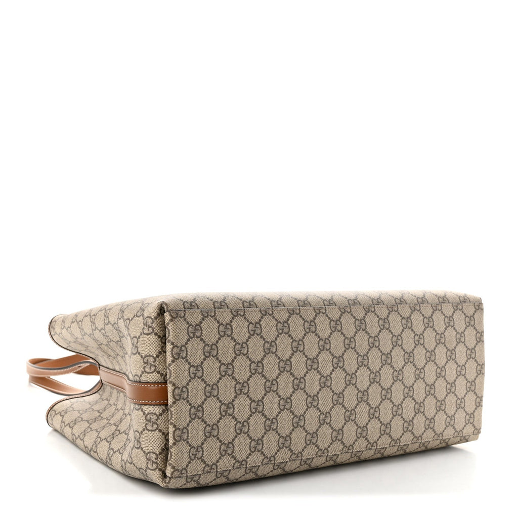 GG Supreme Monogram Emblem Large Tote Bag Beige Dark Brown wholesalehk.shop