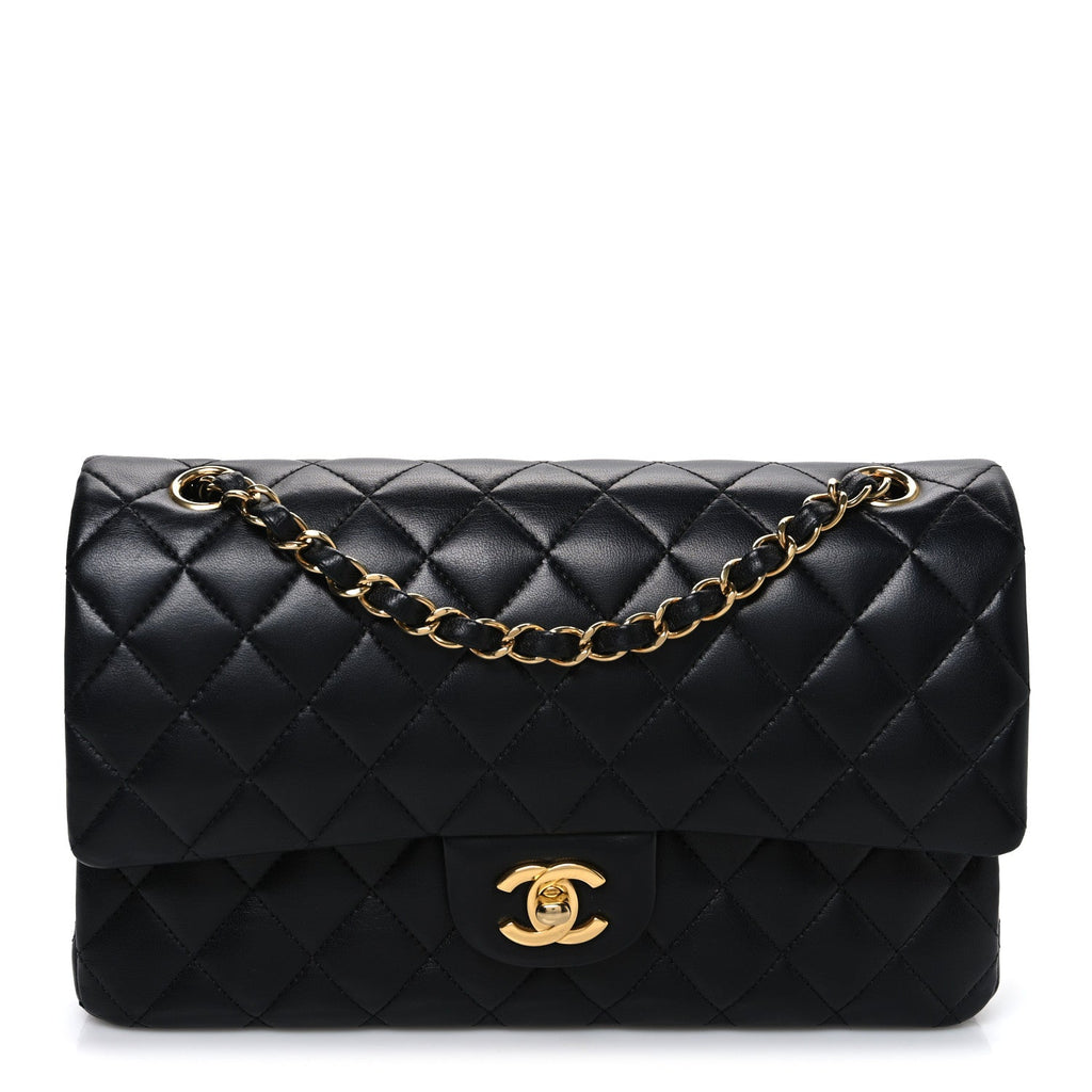 Lambskin Quilted Medium Double Flap Black wholesalehk.shop