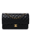 Lambskin Quilted Medium Double Flap Black wholesalehk.shop