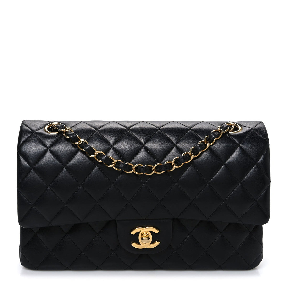 Lambskin Quilted Medium Double Flap Black wholesalehk.shop