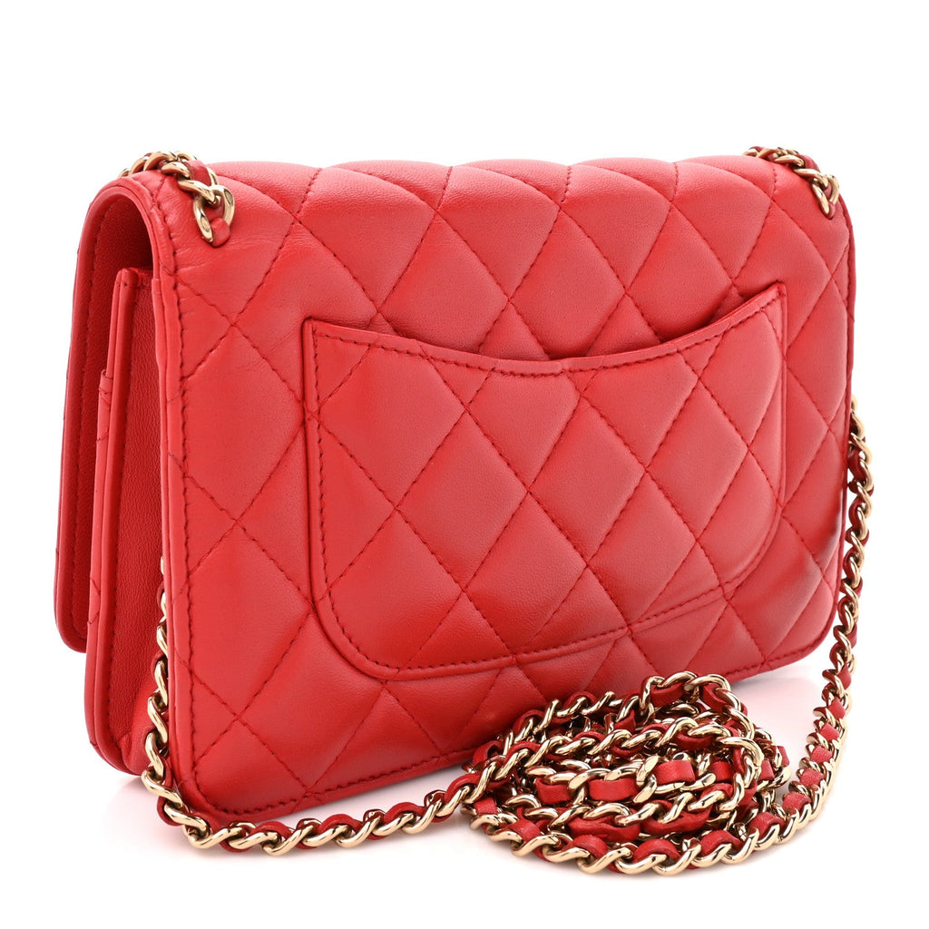 Lambskin Quilted Chain Around Wallet On Chain WOC Red wholesalehk.shop