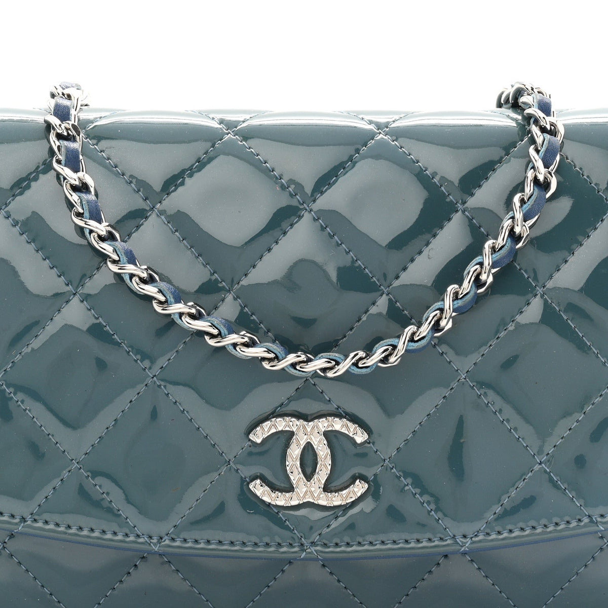 Patent Quilted Brilliant Wallet On Chain WOC Blue wholesalehk.shop