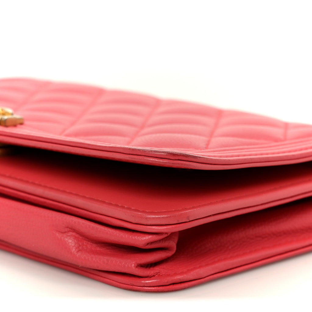 Caviar Quilted Boy Wallet On Chain WOC Dark Pink wholesalehk.shop