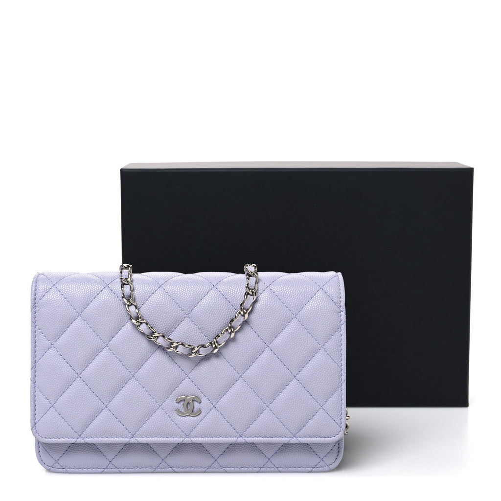 Caviar Quilted Wallet on Chain WOC Light Purple wholesalehk.shop