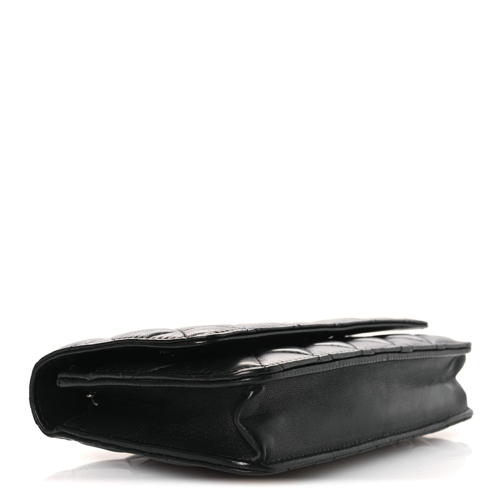 Lambskin Quilted Wallet On Chain WOC Black wholesalehk.shop
