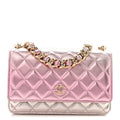 Gradient Metallic Lambskin Quilted Like A Wallet Wallet On Chain WOC Gold Pink wholesalehk.shop