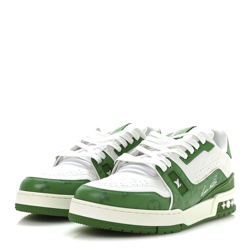 Calfskin Monogram Mens LV Trainer Sneakers 8.5 Green £¨ Direct shipment via from wholesalehk.shop