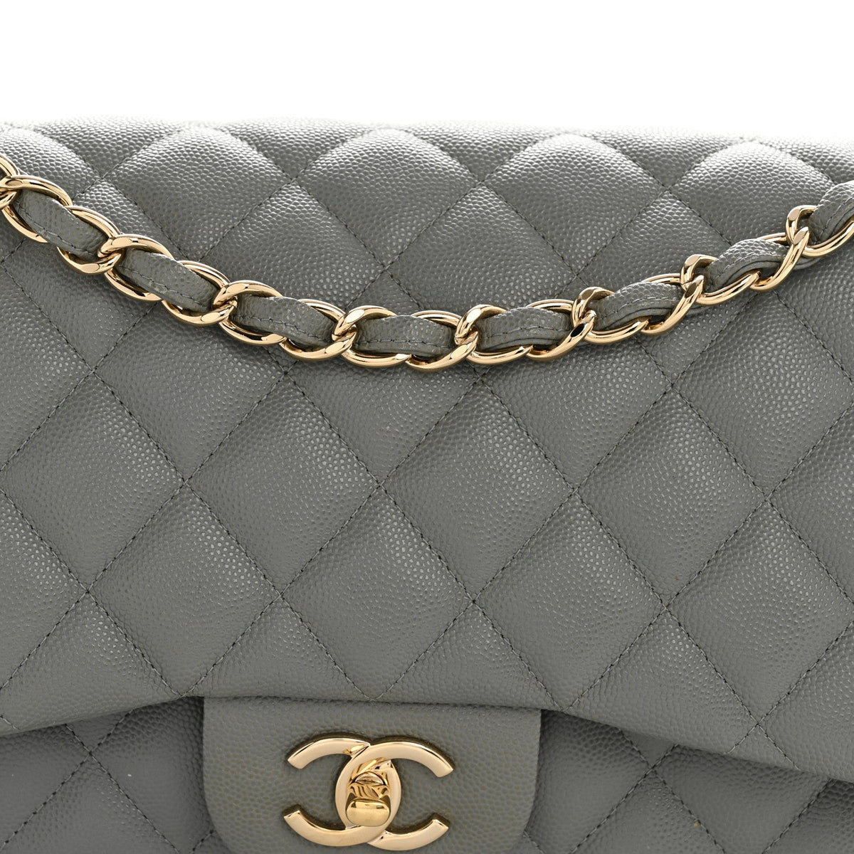 Caviar Quilted Jumbo Double Flap Grey wholesalehk.shop