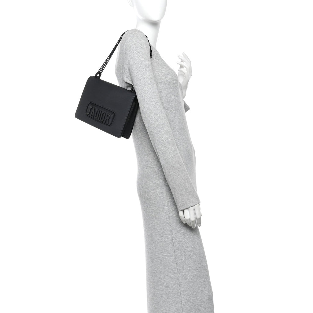 Ultra Matte Calfskin J'Adior Chain Flap Bag Black wholesalehk.shop
