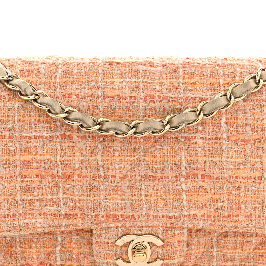 Tweed Quilted Medium Double Flap Orange Beige Multicolor wholesalehk.shop