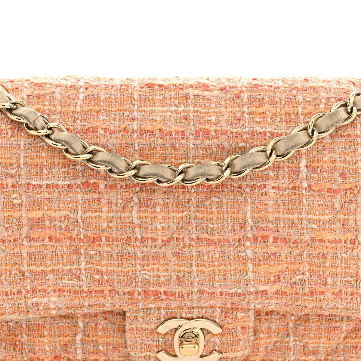 Tweed Quilted Medium Double Flap Orange Beige Multicolor wholesalehk.shop