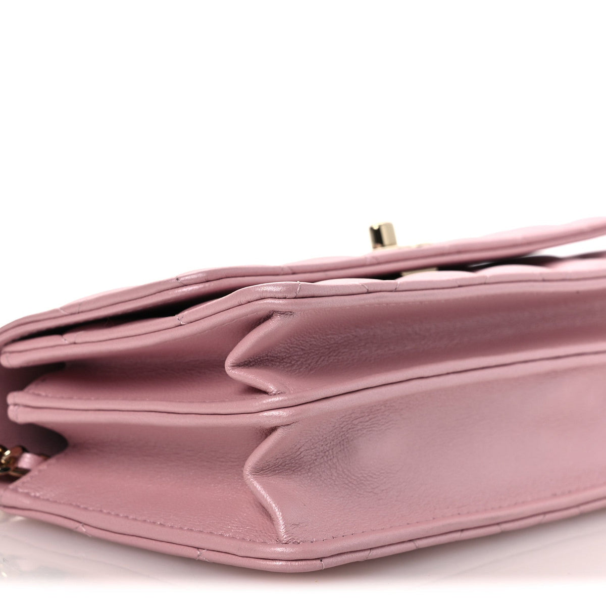 Pearly Lambskin Quilted Charms Wallet On Chain WOC Light Pink wholesalehk.shop