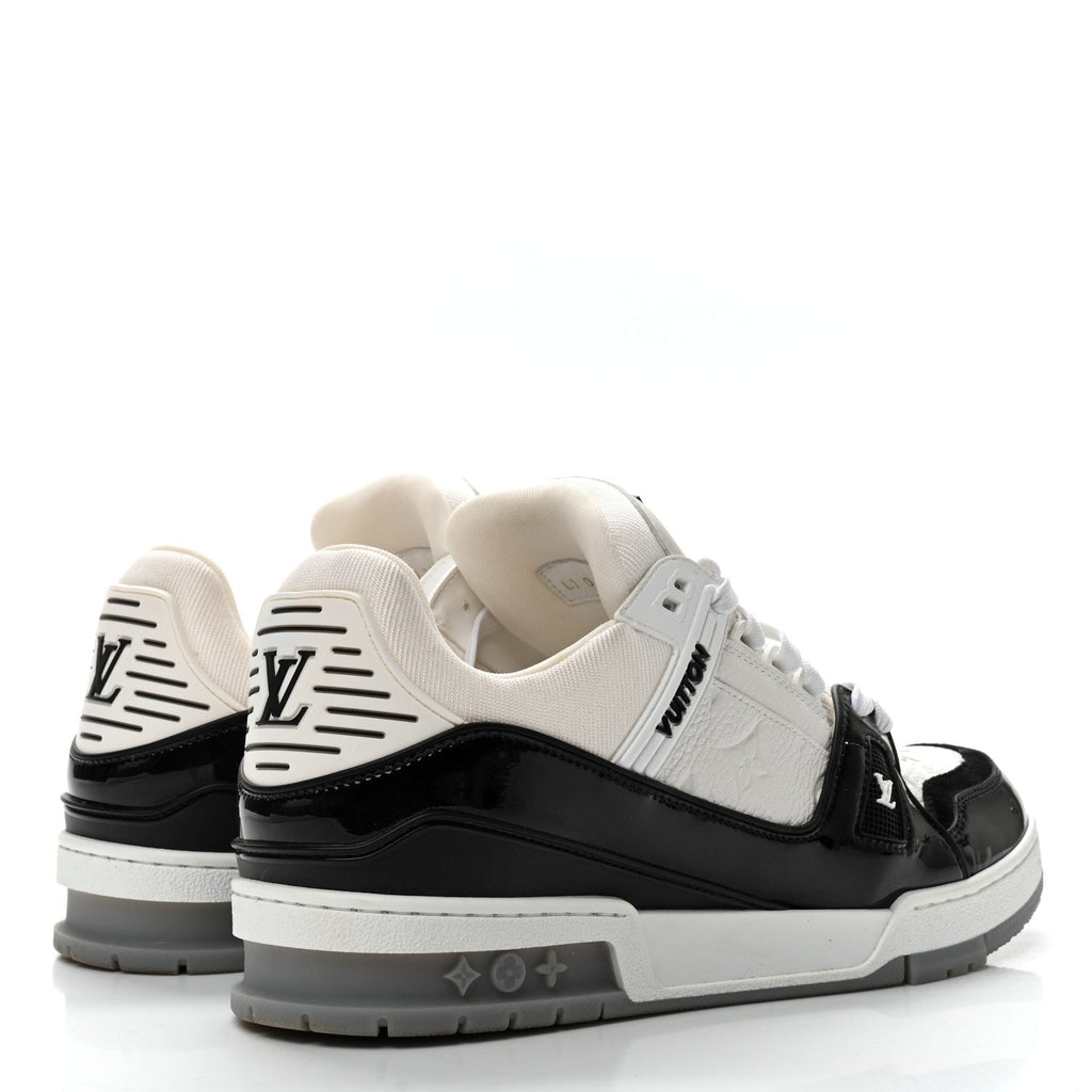 Calfskin Patent Mens LV Trainer Sneakers 9 White Black £¨ Direct shipment via from wholesalehk.shop