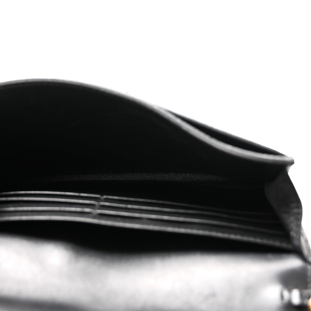 Grained Calfskin Saddle Chain Wallet Pouch Black wholesalehk.shop