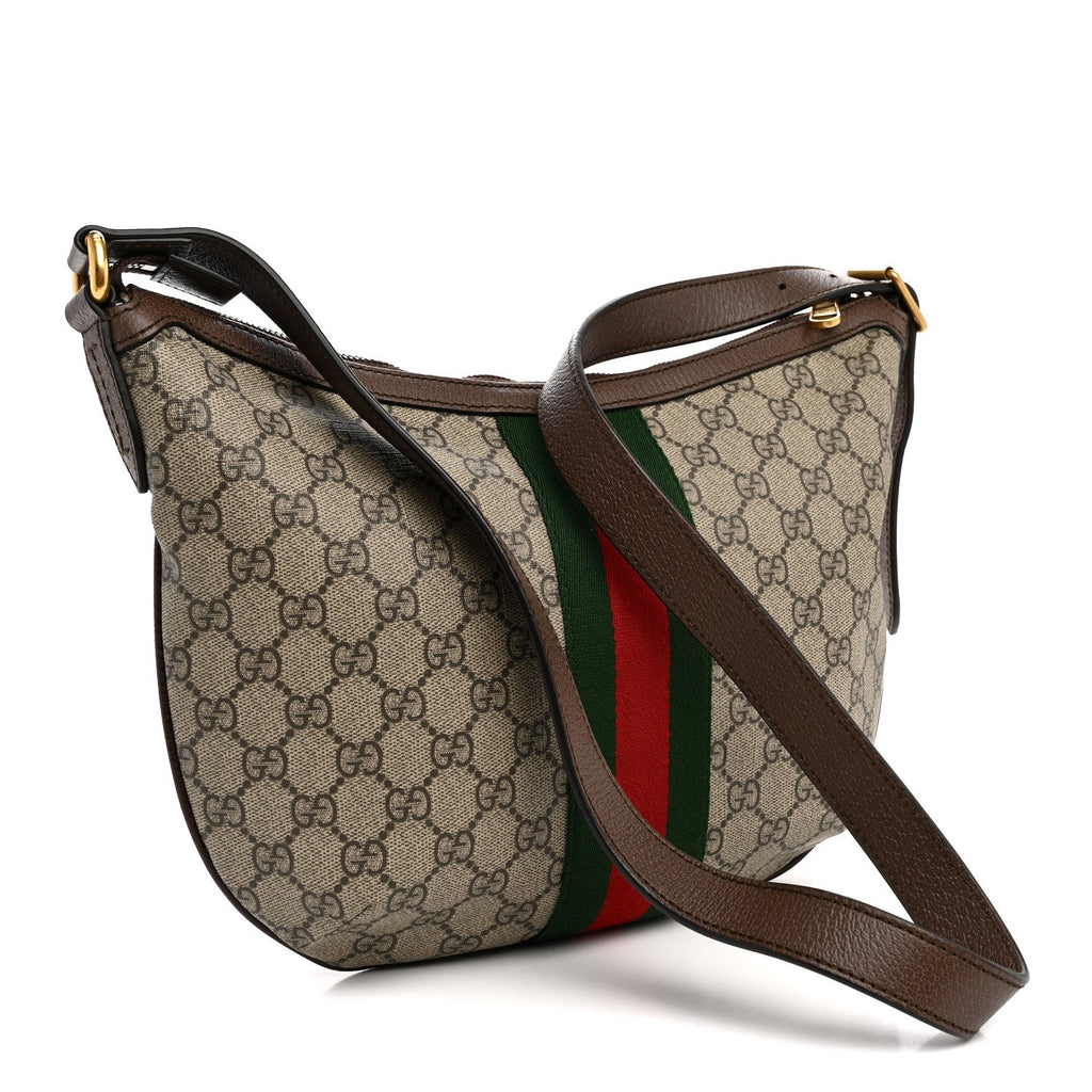 GG Supreme Monogram Web Small Ophidia Half Moon Hobo Brown wholesalehk.shop