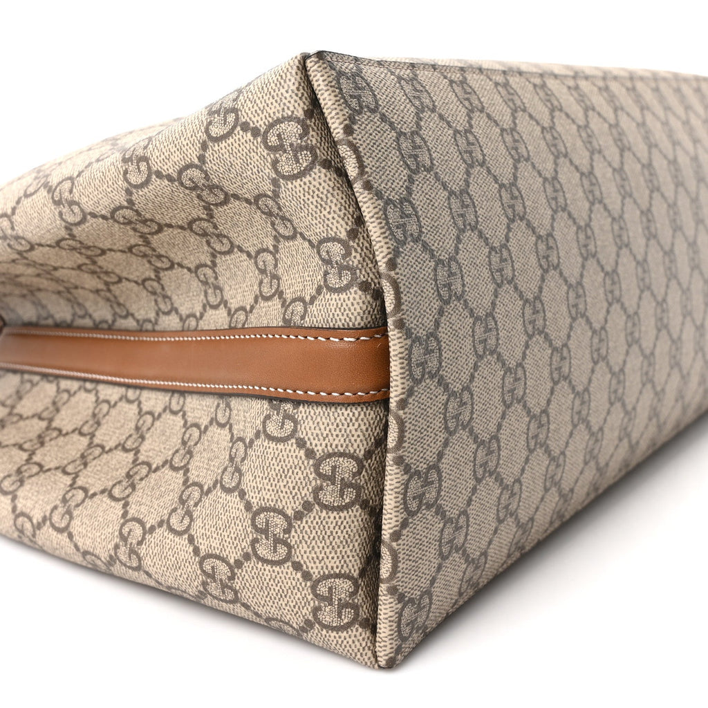 GG Supreme Monogram Emblem Large Tote Bag Beige Dark Brown wholesalehk.shop