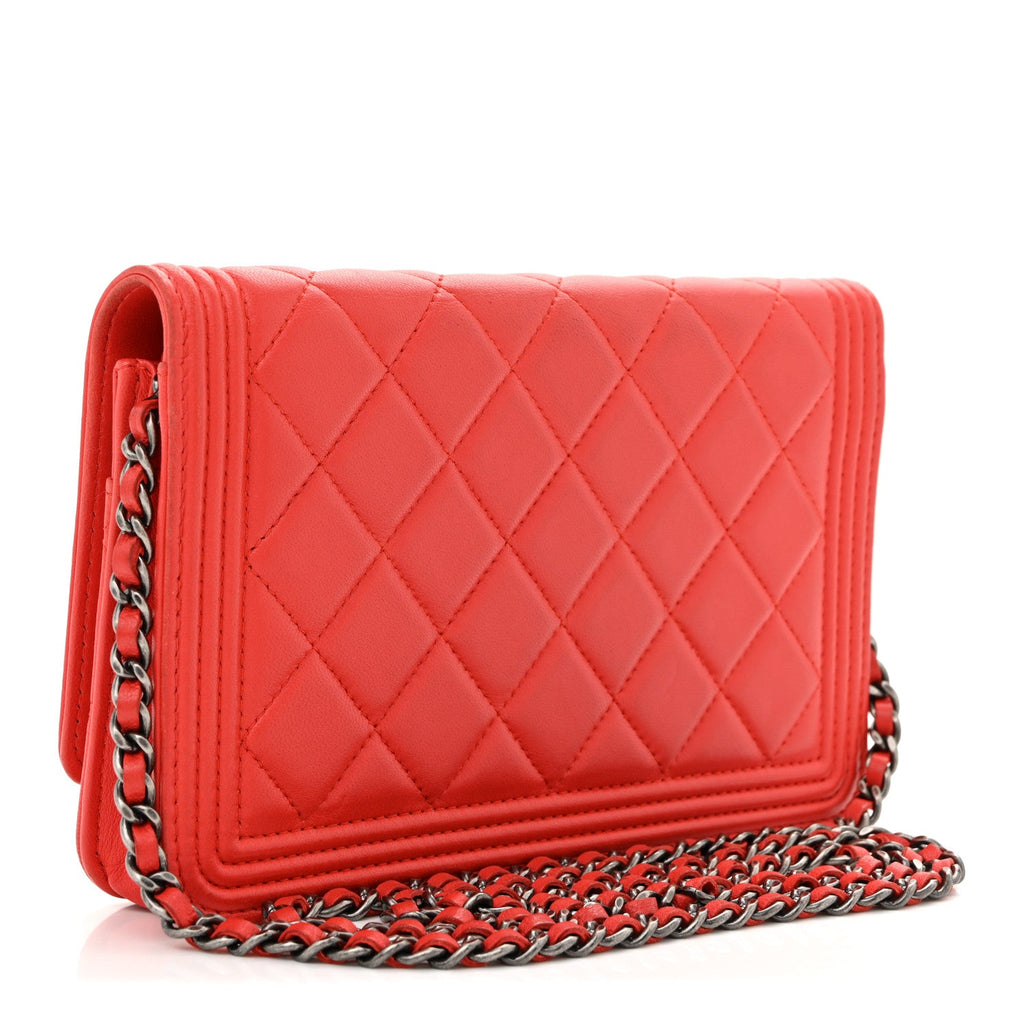 Lambskin Quilted Boy Wallet On Chain WOC Red wholesalehk.shop