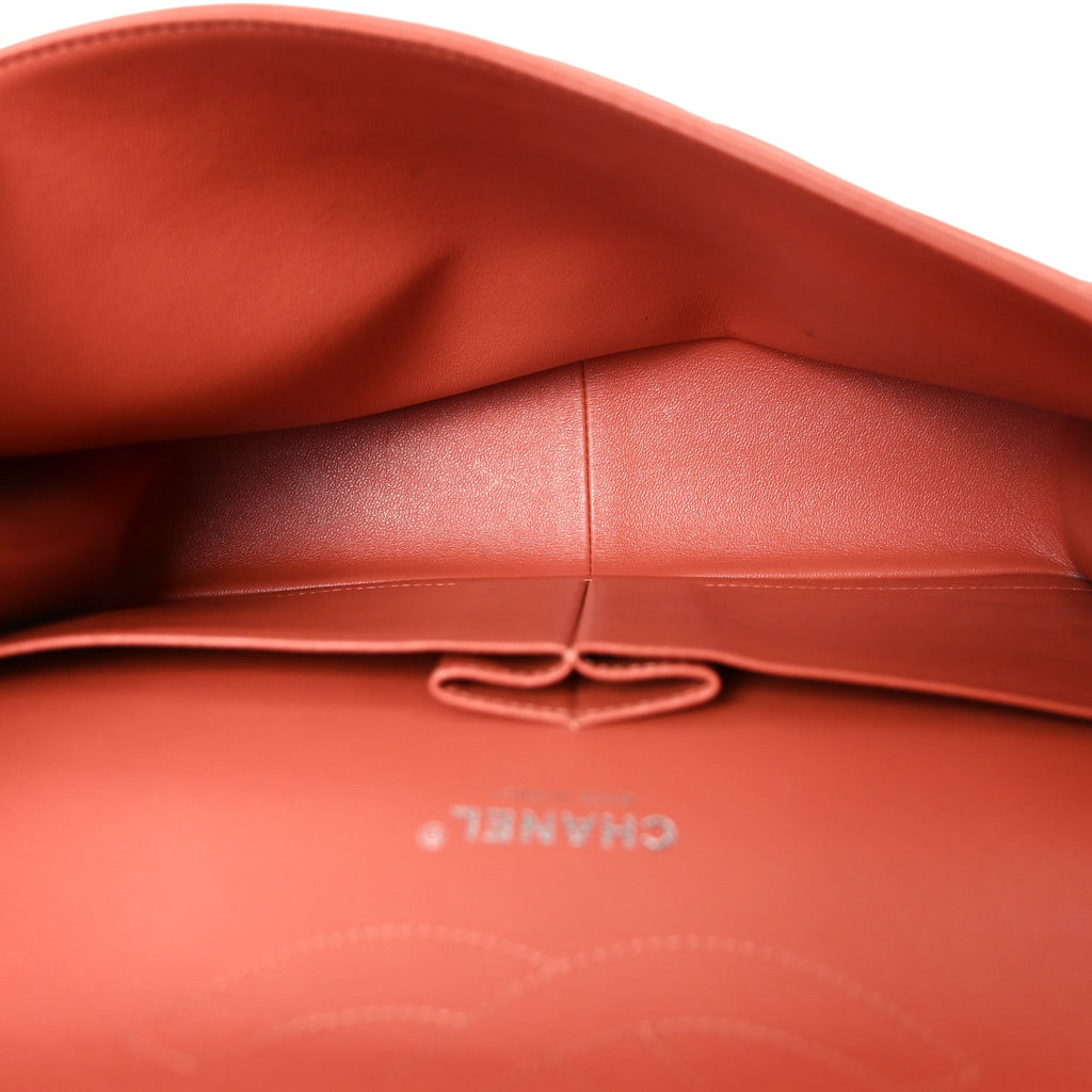 Lambskin Quilted Jumbo Double Flap Orange wholesalehk.shop