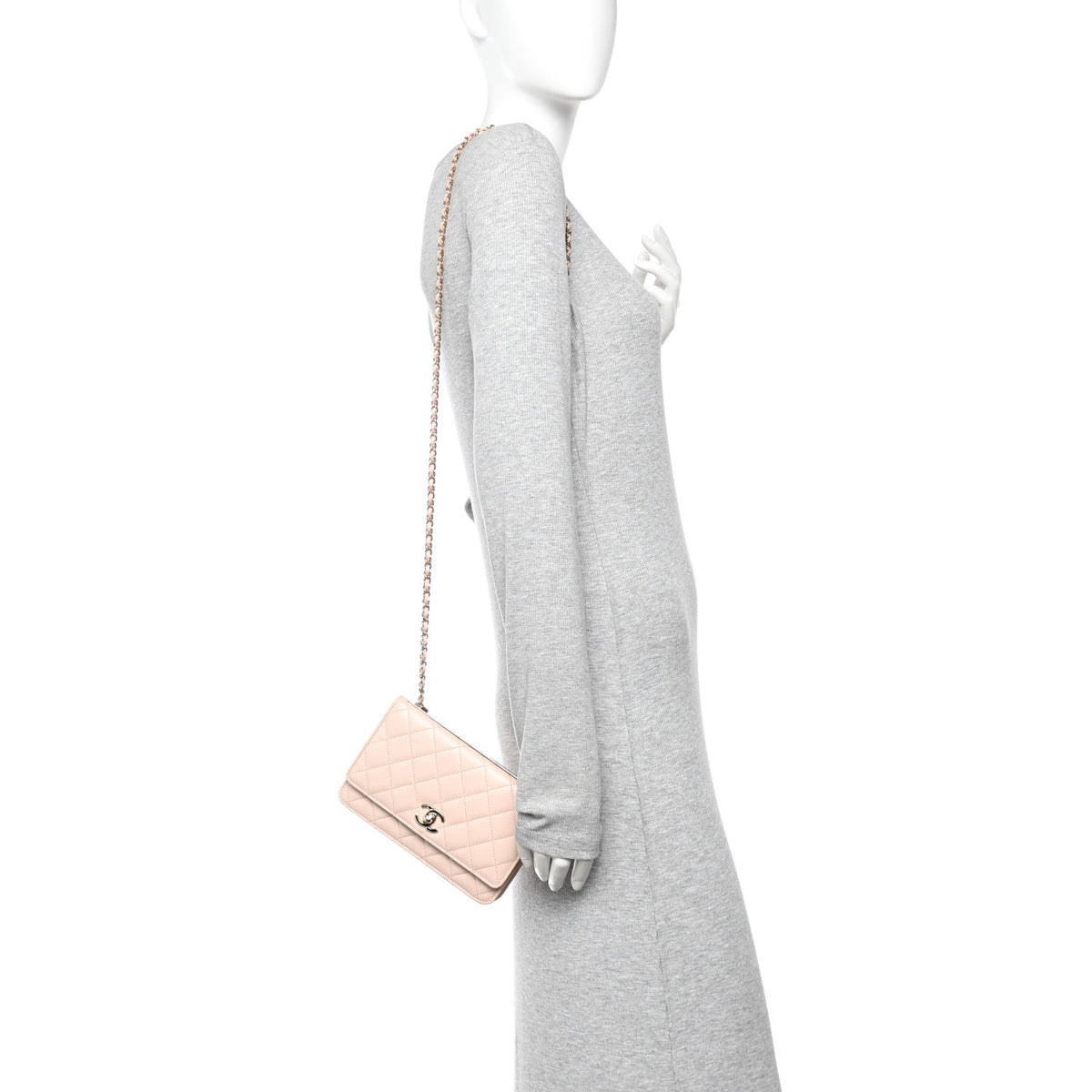 Lambskin Quilted Trendy CC Wallet On Chain WOC Light Beige wholesalehk.shop