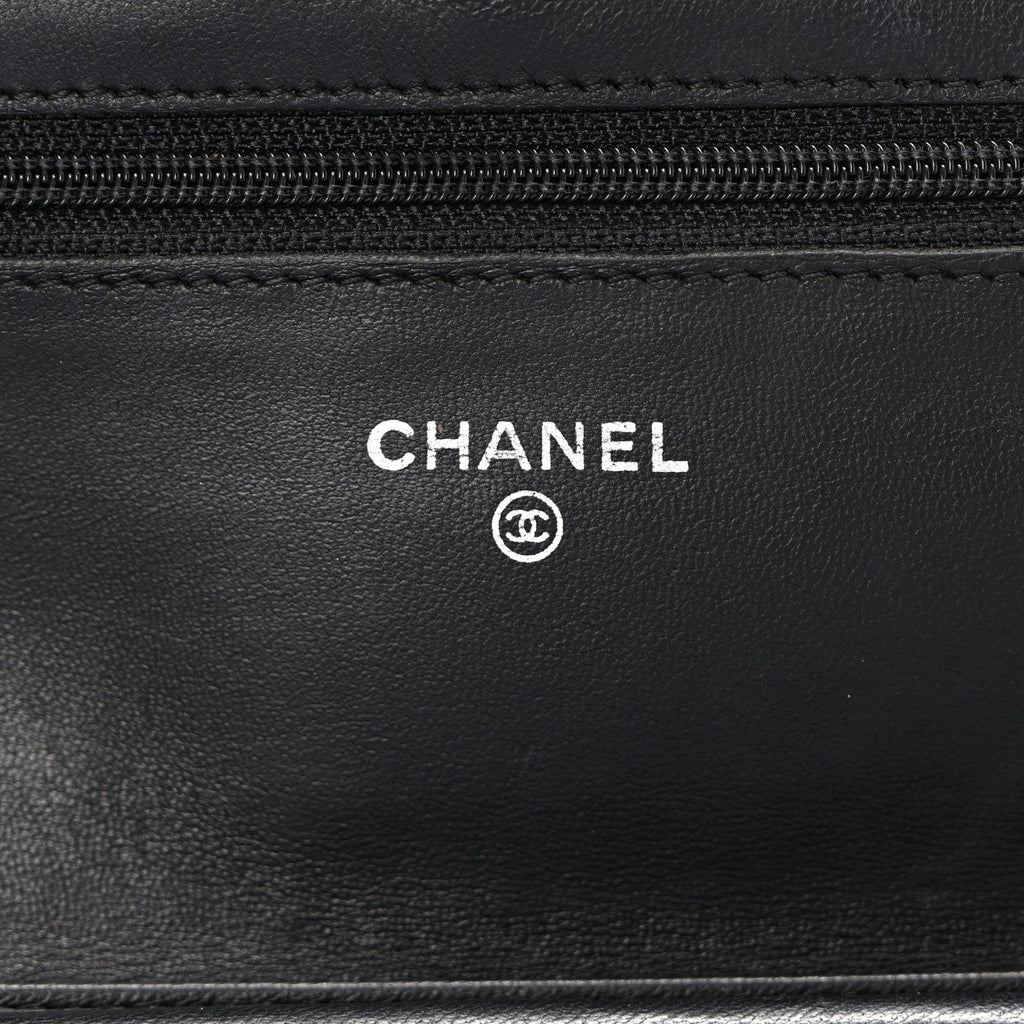 Lambskin Quilted Wallet On Chain WOC Black wholesalehk.shop