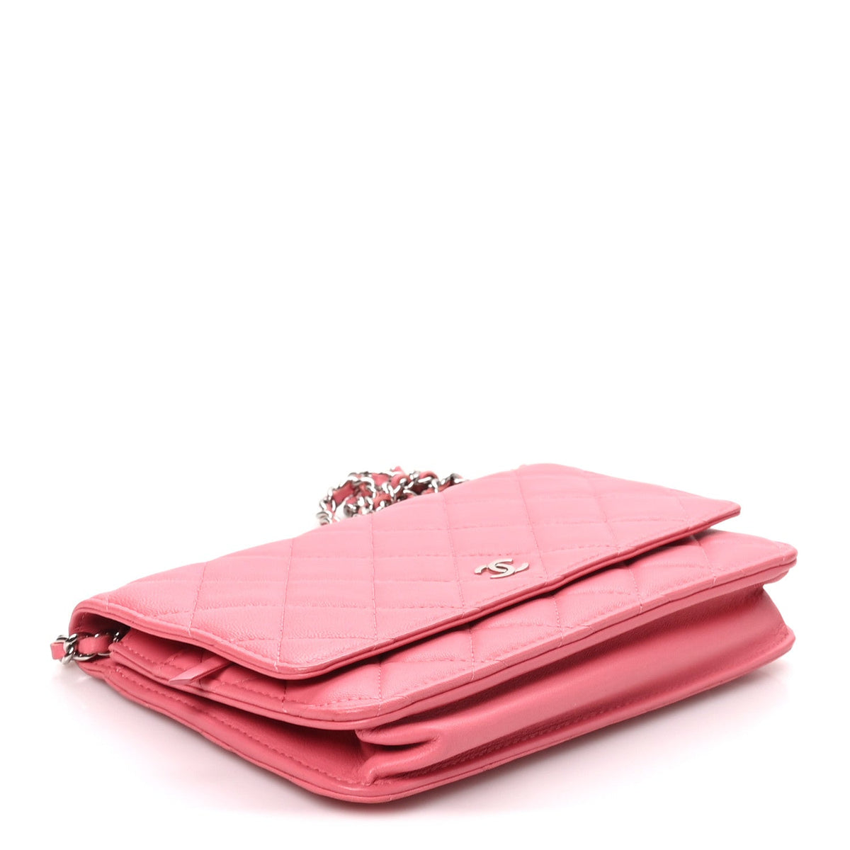 Lambskin Quilted Wallet On Chain WOC Pink wholesalehk.shop