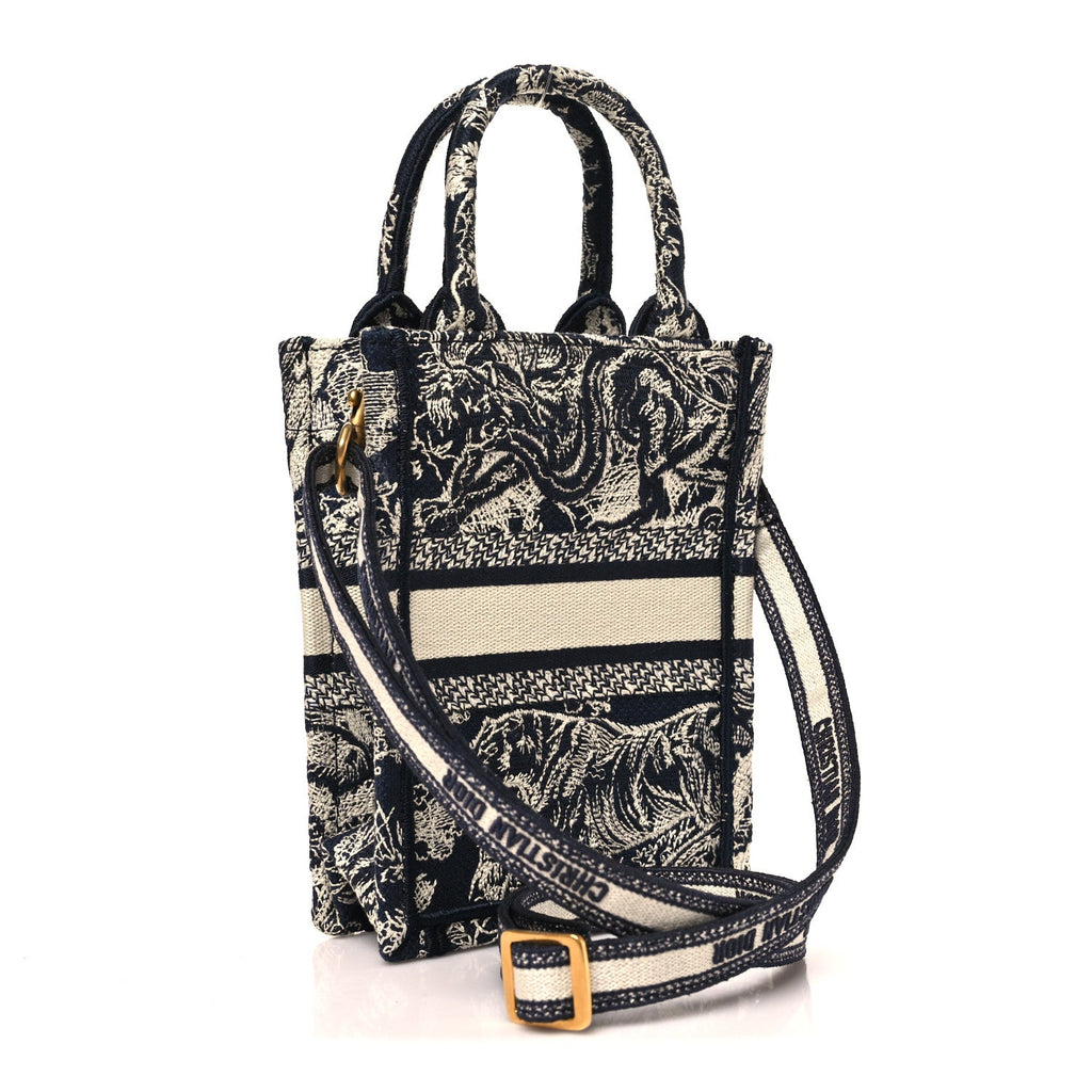 Canvas Toile de Jouy Reverse Embroidered Mini Book Tote Phone Bag Blue £¨ Direct shipment via from wholesalehk.shop