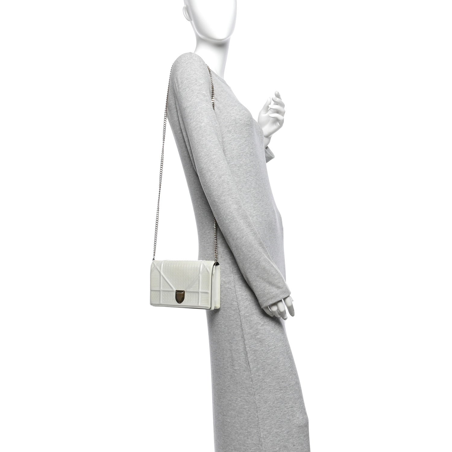 Patent Micro-Cannage Diorama Wallet on Chain Pouch Metallic White ¡§ Direct shipment via from wholesalehk.shop
