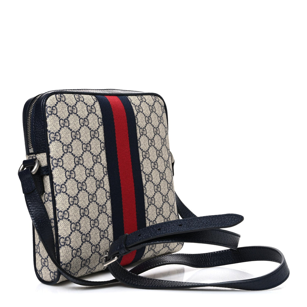 GG Supreme Monogram Textured Dollar Calfskin Web Small Ophidia Messenger Bag Beige Blue wholesalehk.shop