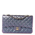 Iridescent Caviar Quilted Medium Double Flap Purple wholesalehk.shop