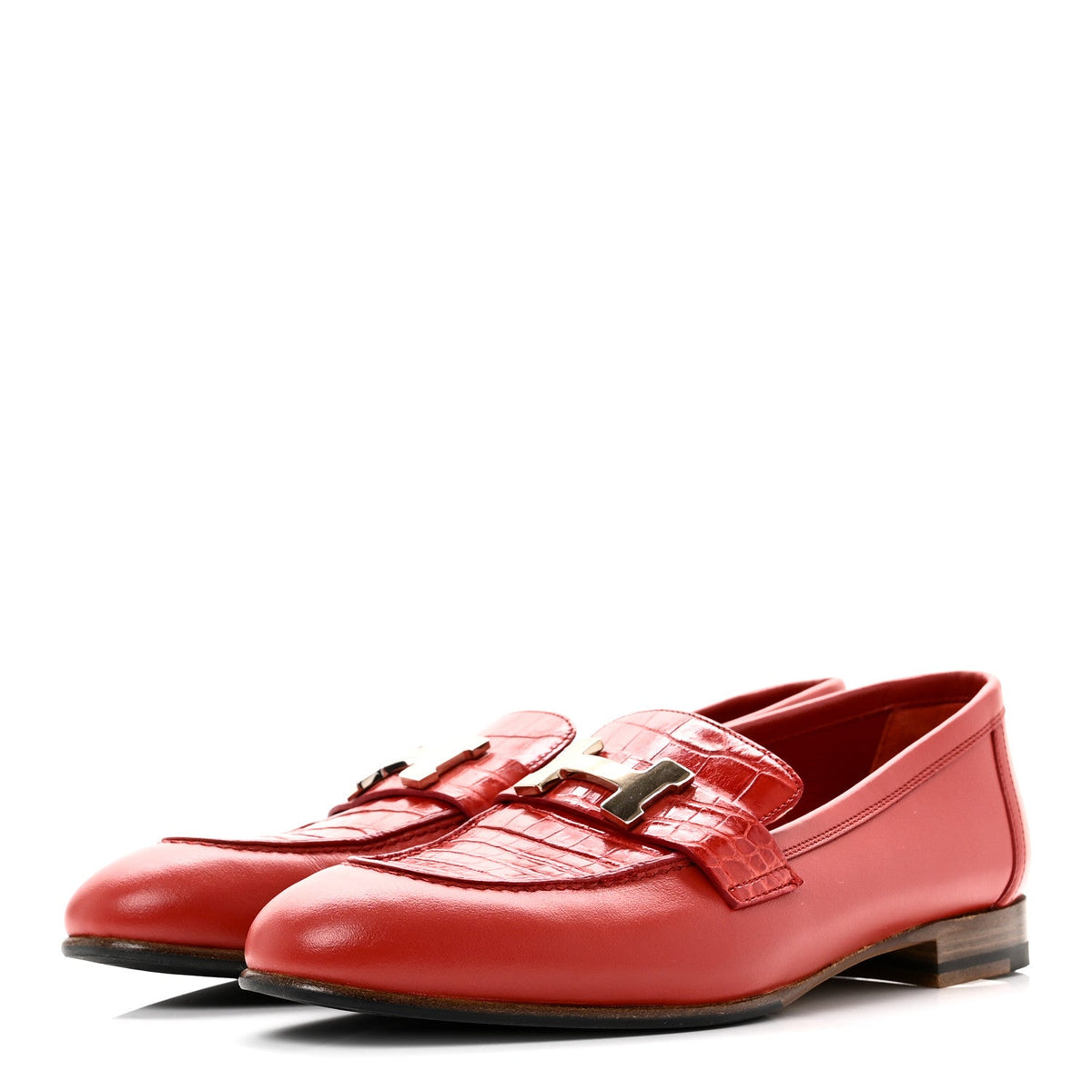 Calfskin Matte Crocodile Womens Paris Loafers 36 Orange Solaire wholesalehk.shop