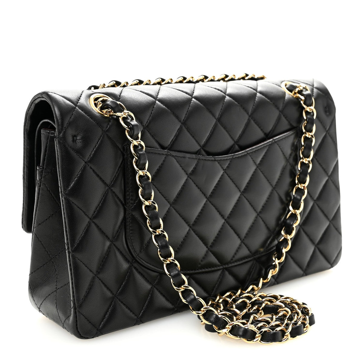 Lambskin Quilted Medium Double Flap Black wholesalehk.shop