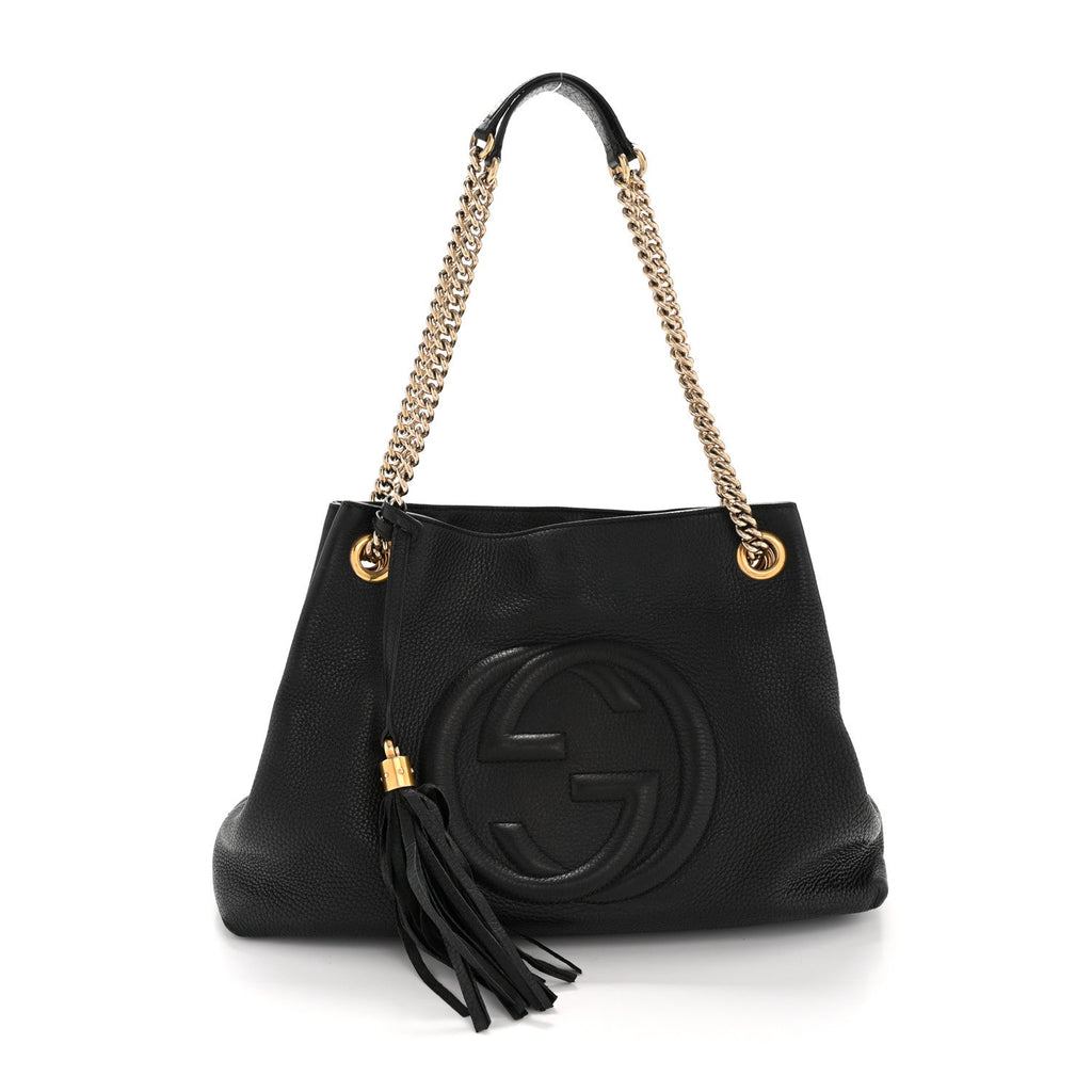 Pebbled Calfskin Medium Soho Chain Shoulder Bag Black wholesalehk.shop