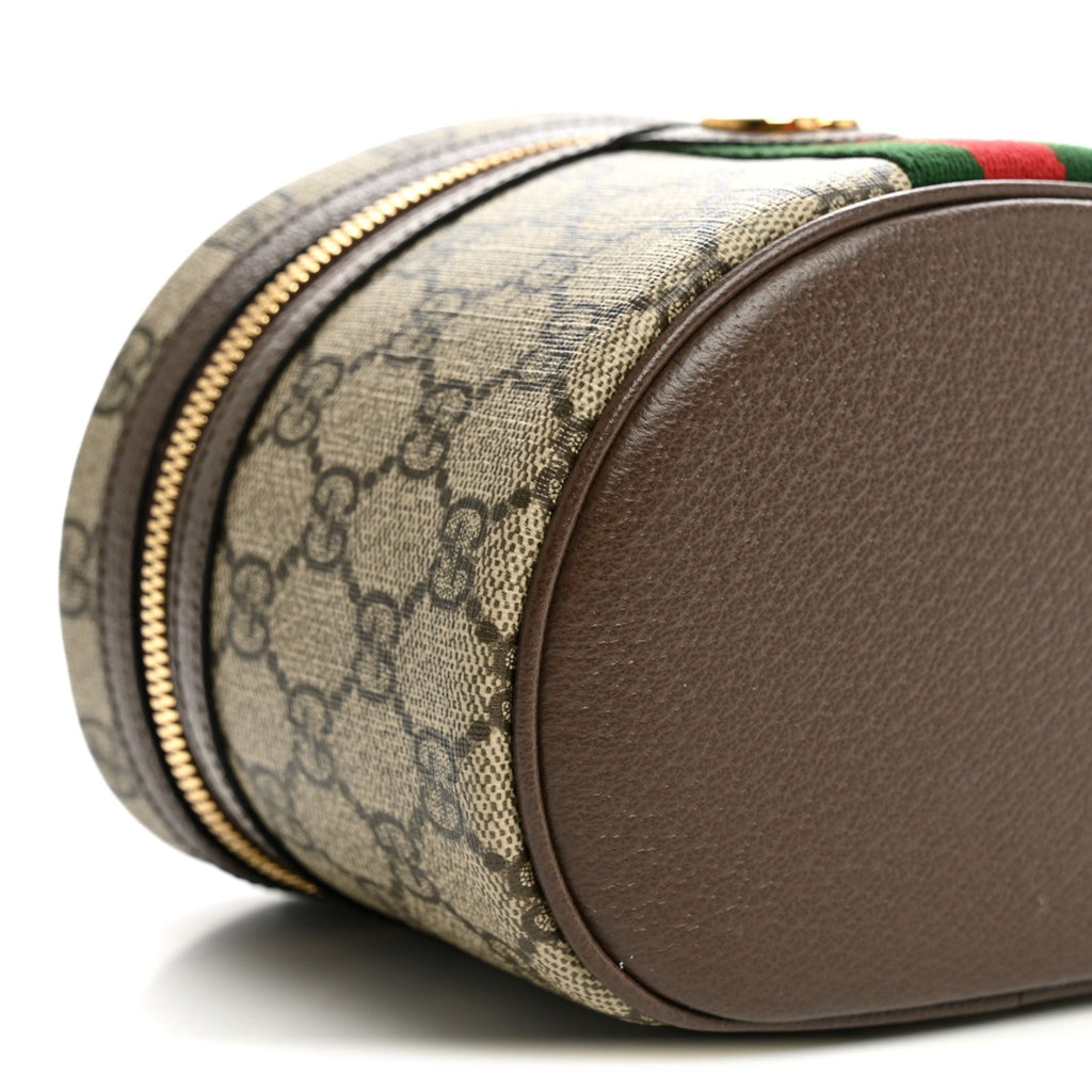 GG Supreme Monogram Textured Calfskin Web Ophidia Vanity Cosmetic Case Beige Ebony New Acero wholesalehk.shop