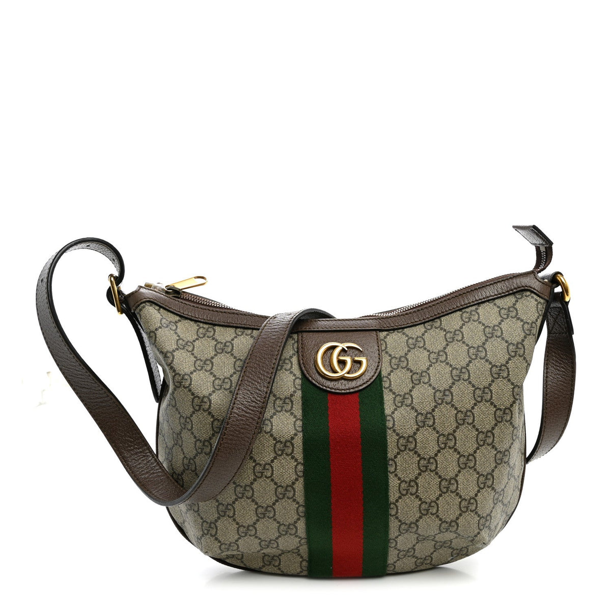 GG Supreme Monogram Web Small Ophidia Half Moon Hobo Brown wholesalehk.shop