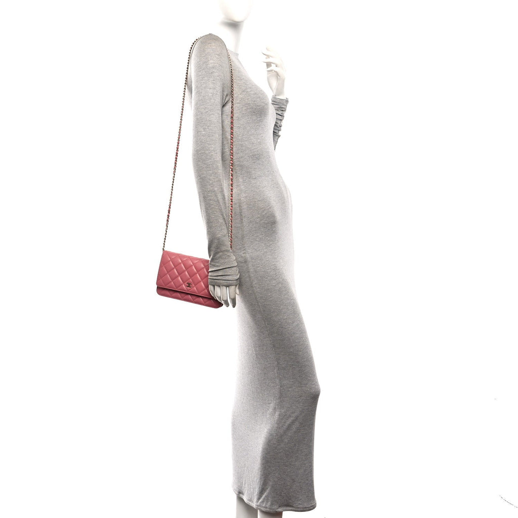Caviar Quilted Wallet on Chain WOC Light Pink wholesalehk.shop