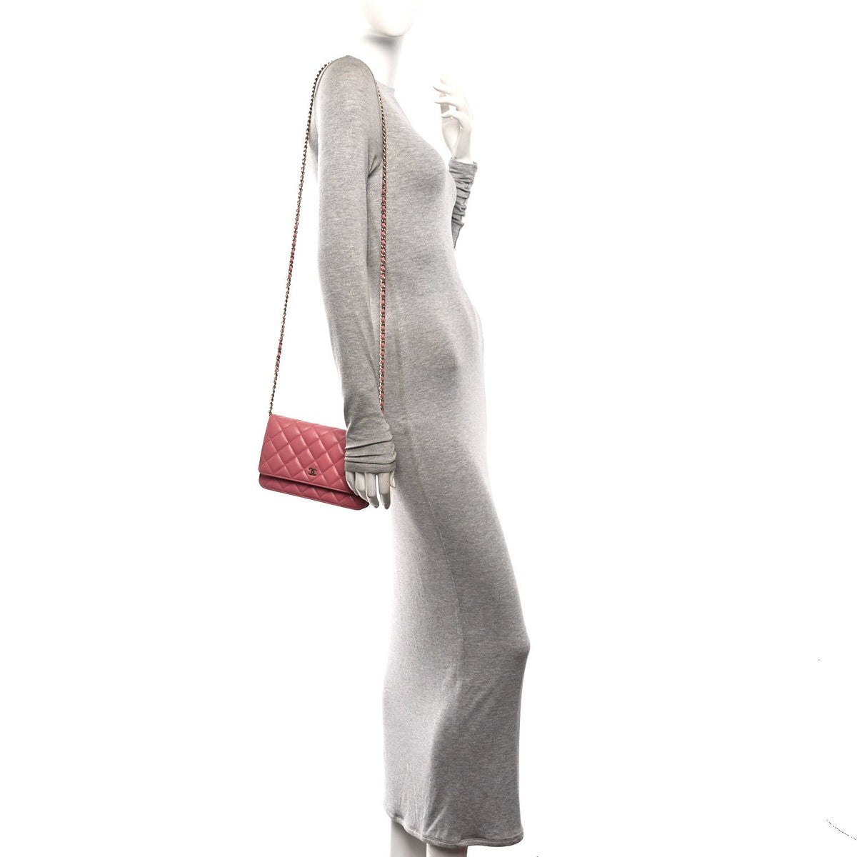 Caviar Quilted Wallet on Chain WOC Light Pink wholesalehk.shop