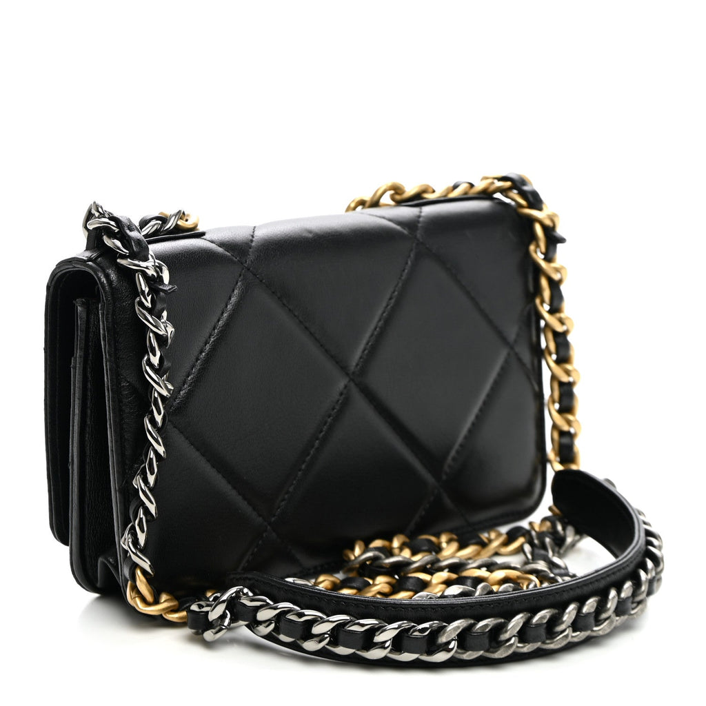 Lambskin Quilted Chanel 19 Wallet On Chain WOC Black wholesalehk.shop