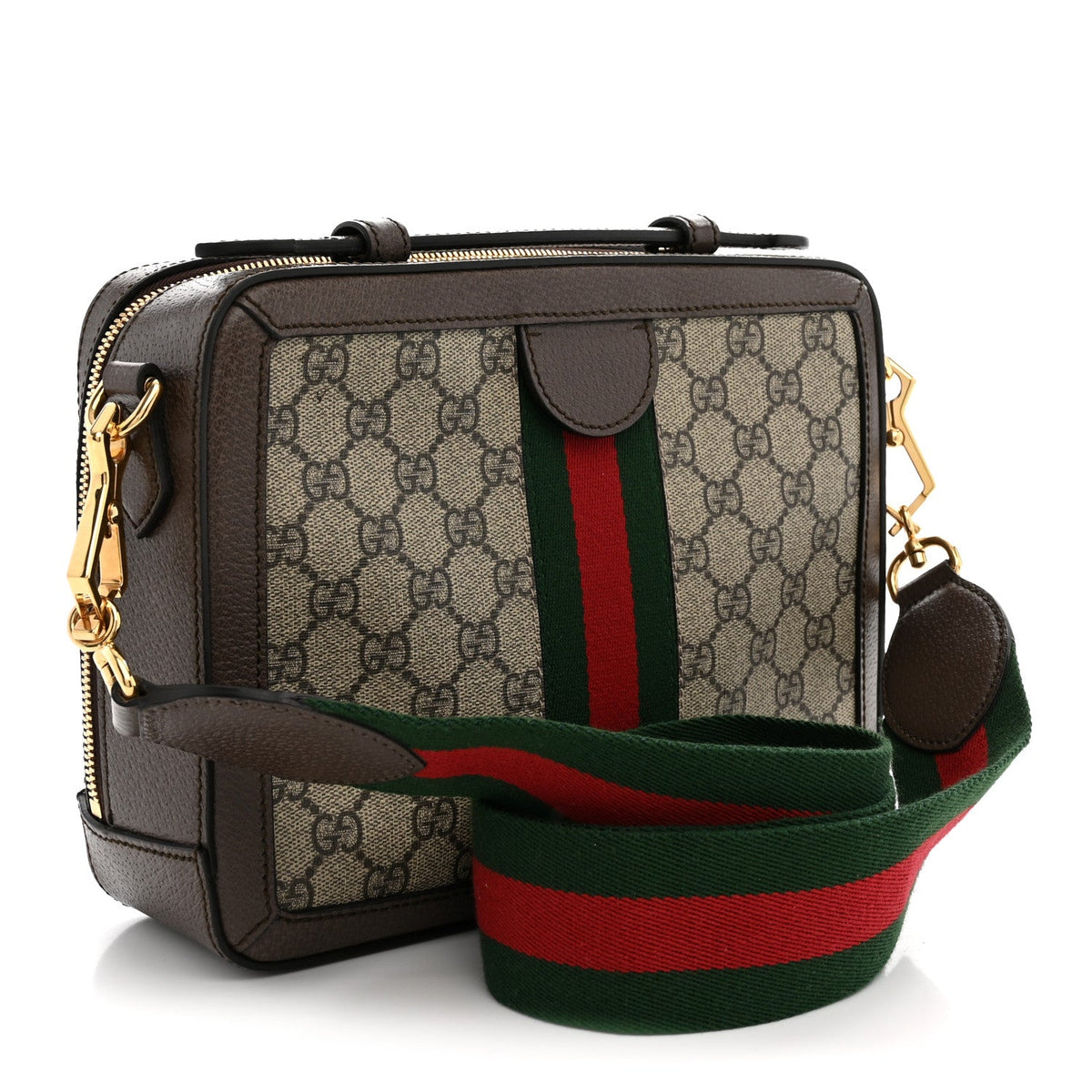 GG Supreme Monogram Web Small Ophidia Top Handle Shoulder Bag Brown wholesalehk.shop