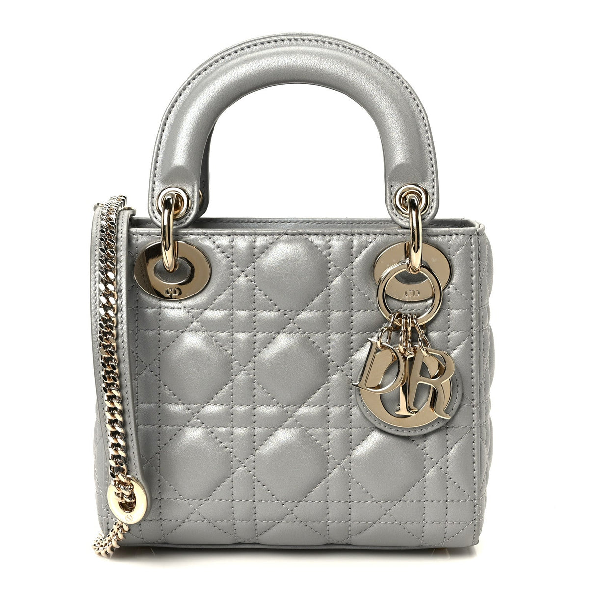 Metallic Lambskin Cannage Mini Lady Dior Grey wholesalehk.shop