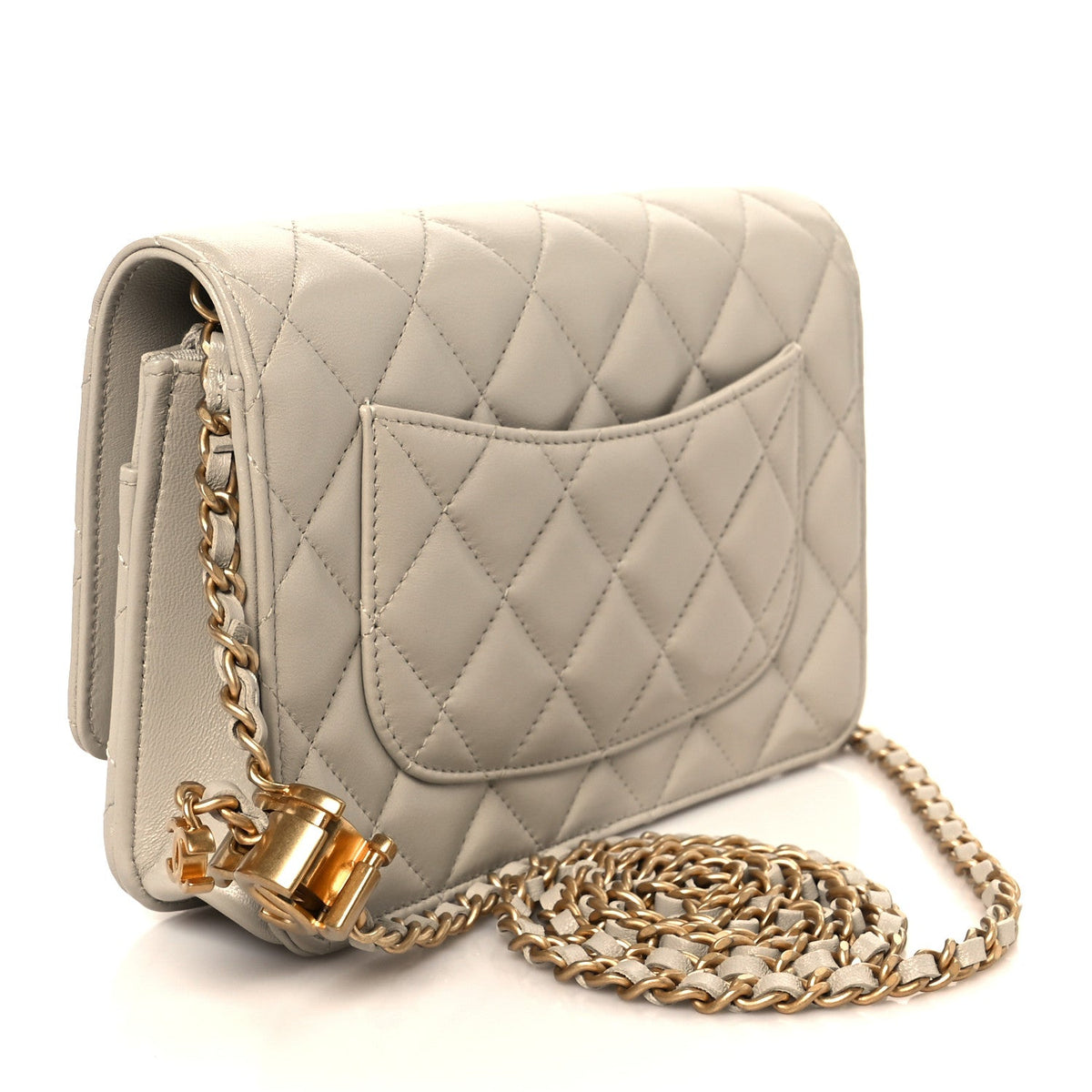 Lambskin Quilted CC Wallet on Chain WOC Light Beige wholesalehk.shop