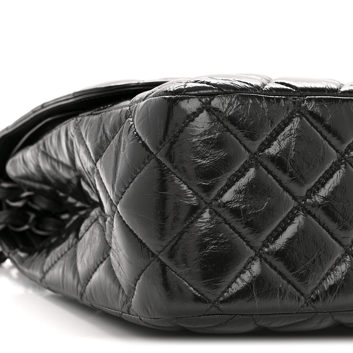 Shiny Crumpled Calfskin Quilted Jumbo Double Flap So Black wholesalehk.shop